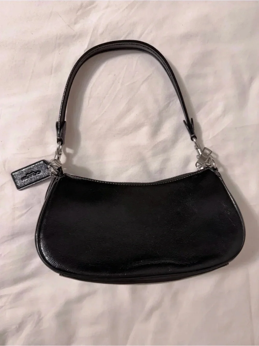 Coach Black Leather Shoulder Bag with Silver Buckles